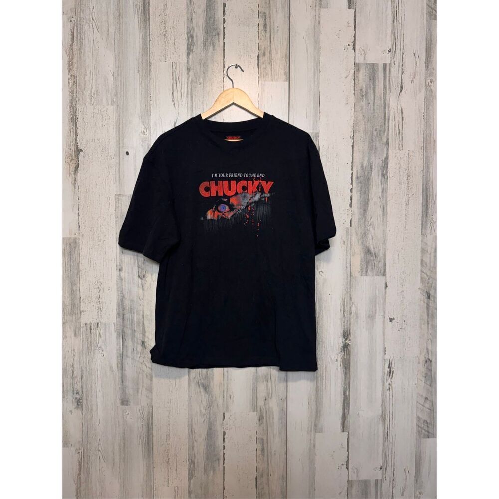 Chucky Horror Graphic T-Shirt “Hi I’m Chucky” Black Tee Mens Medium Cotton